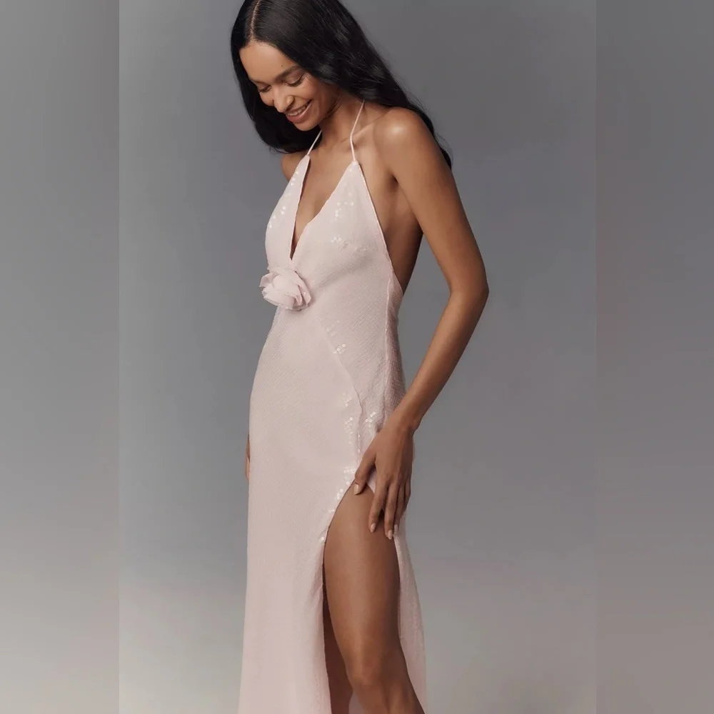 Anthropologie Bardot Aradia Sequin Halter Slip Dress Size 10 - Picture 2 of 4